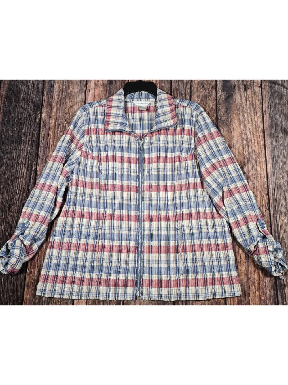 Christopher & Banks Lightweight Full Zip Plaid Crinkle Stretch Jacket Women's XL